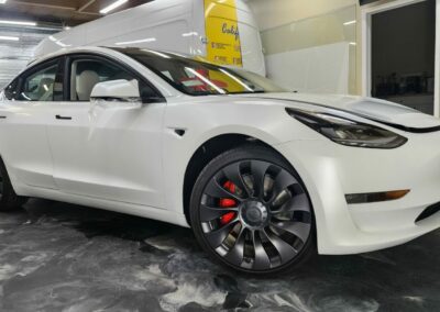 Paint Protection Film – 2023 White Tesla Model 3 Matte
